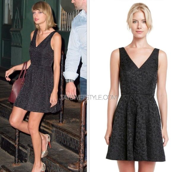 ERIN Erin Fetherston Fit and Flare V-Neck Jacquard Party Dress in Black Size 2 - Picture 8 of 8